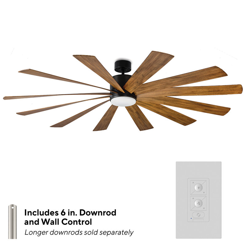 Windflower 12 - Blade LED Windmill Ceiling Fan with Wall Control and Light Kit Included, 80"