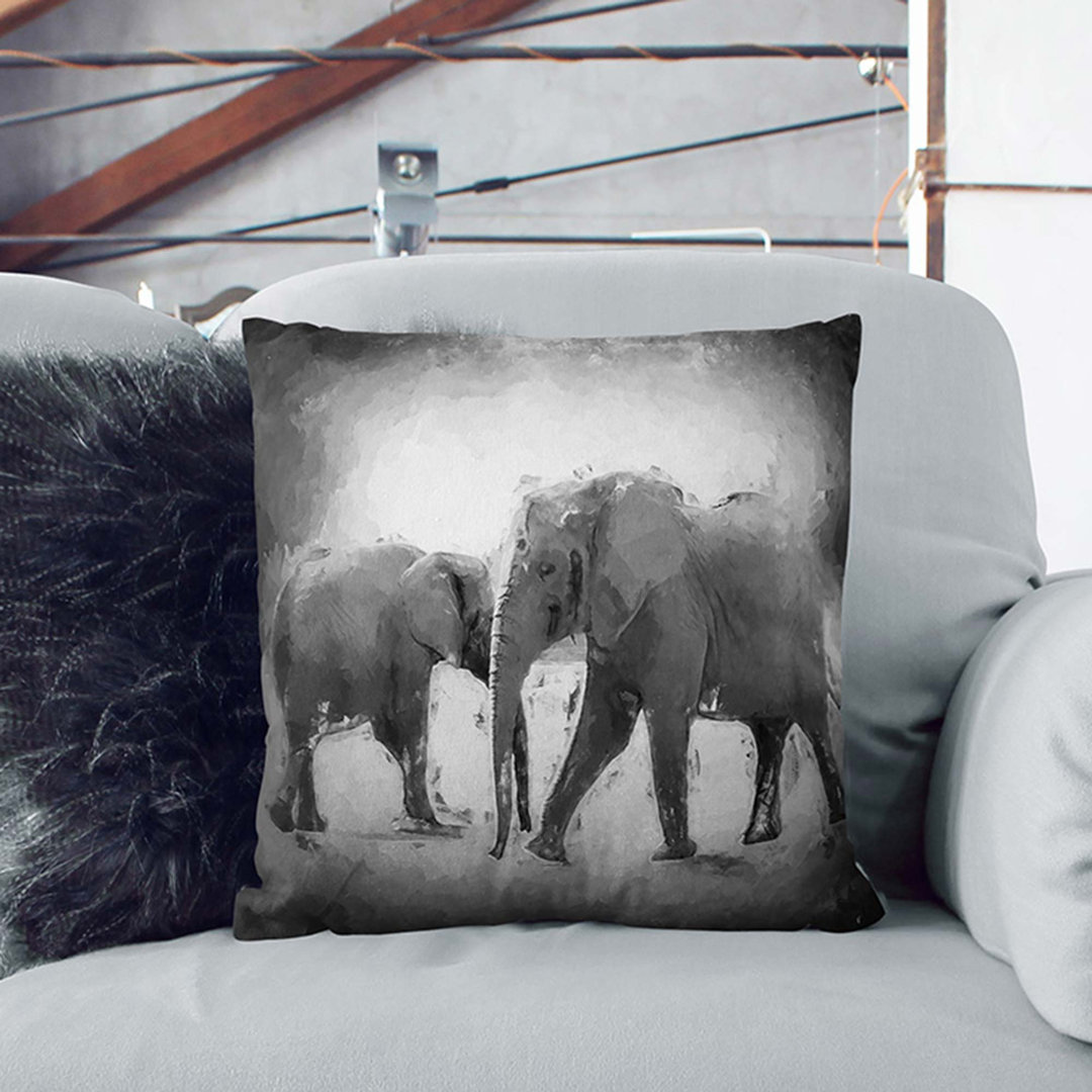 Elephants Crossing Paths in Abstract Cushion with Filling