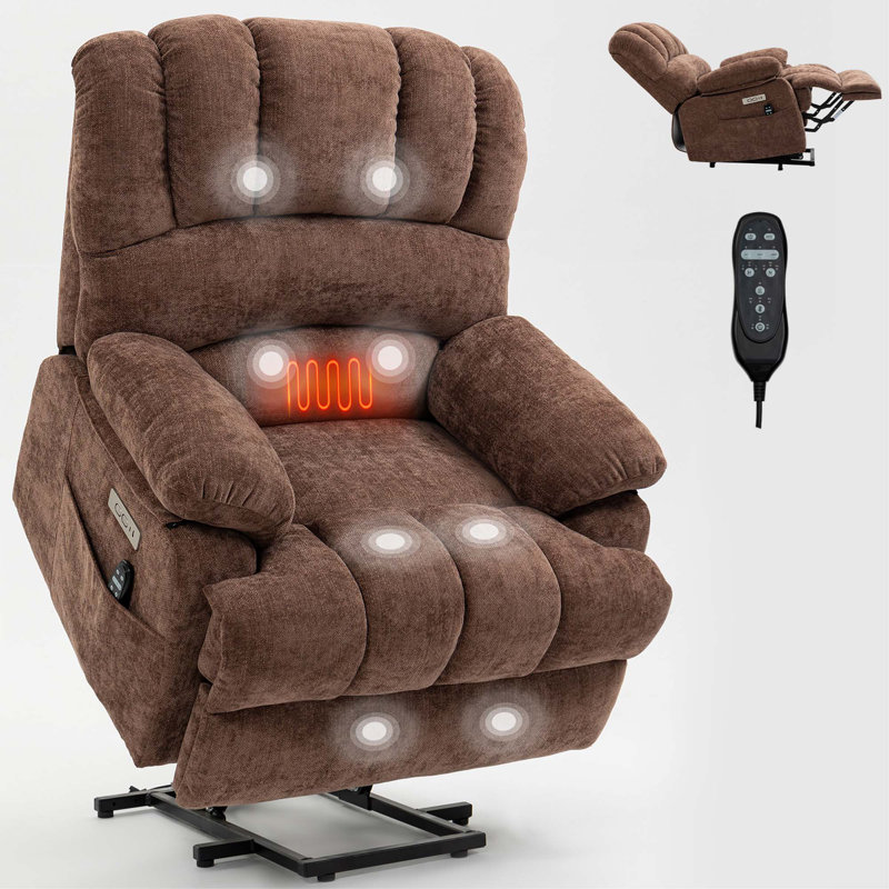 Fauteuil inclinable électrique en chenille de grande taille avec massage par vibration 8 points et chauffage lombaire, Brun
