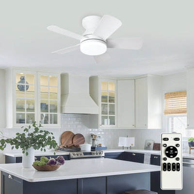Depuley Modern Low Profile Flush Mount Ceiling Fan with Lights, ABS Blades, 25 Inch, Remote Control & Dimmable LED, Reversible DC Motor, Indoor/Outdoor Use – White.