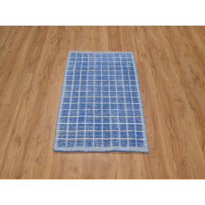 2'1"x3'1" Blue Modern Plain Decor Box Design Pure Wool Loomed Knotted Rug 9947423A817B4F64918421DF15C95FB0