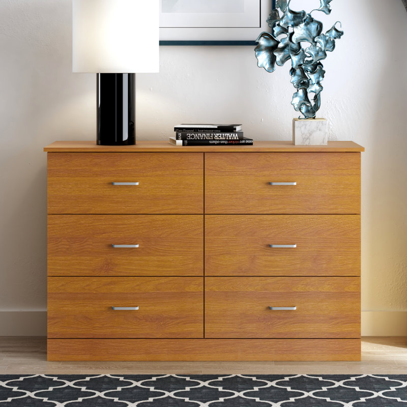 Commode double à 6 tiroirs Allyannah, Noyer ambré