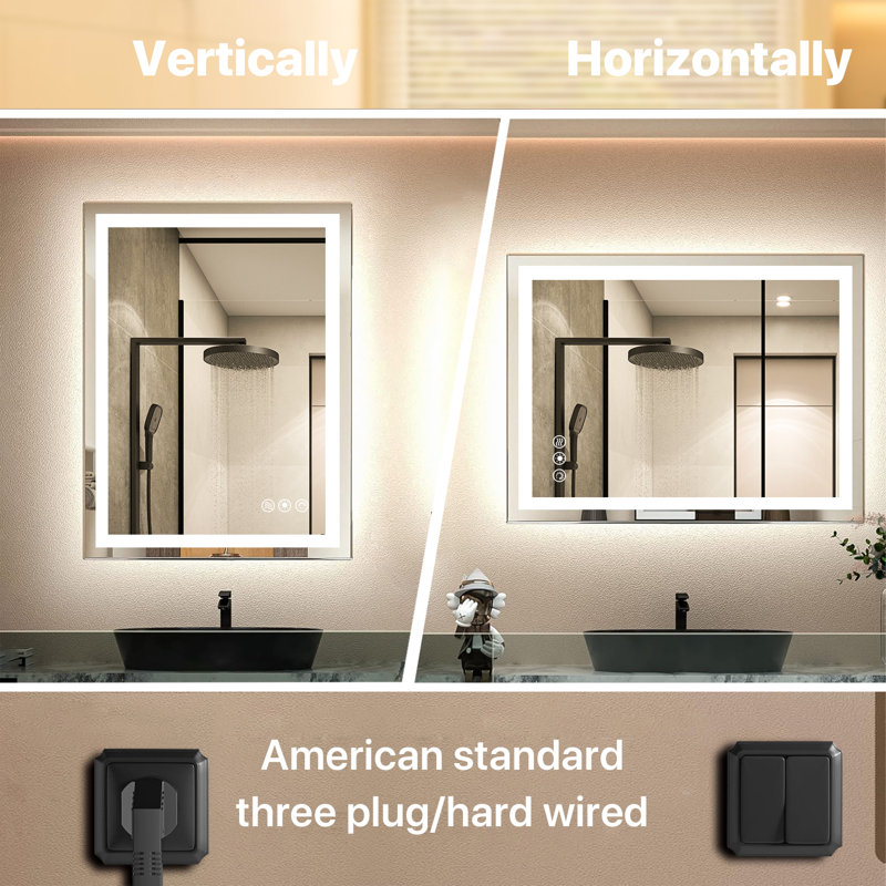 Flat LED Wall Mirror, 60" H x 36" W x 1.18" D