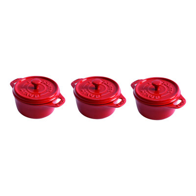 STAUB Ceramic 3-Pc Mini Round Cocotte Set With Tray