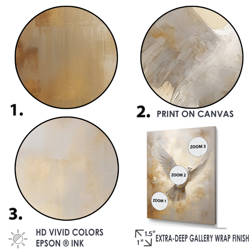 Tranquil Dove Harmony - art mural toile colombe, H 32 po x l 24 po x P 1 po, Cadre simple noir