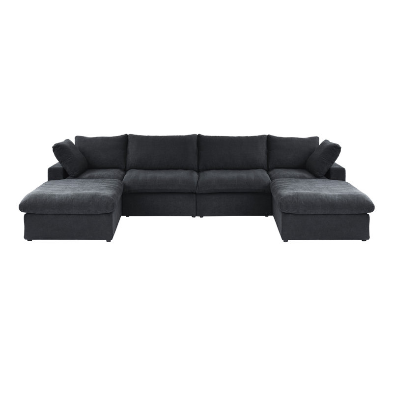 Canapé modulaire rembourré 6 pièces Kenda Ellerie, Mélange de lin gris anthracite foncé