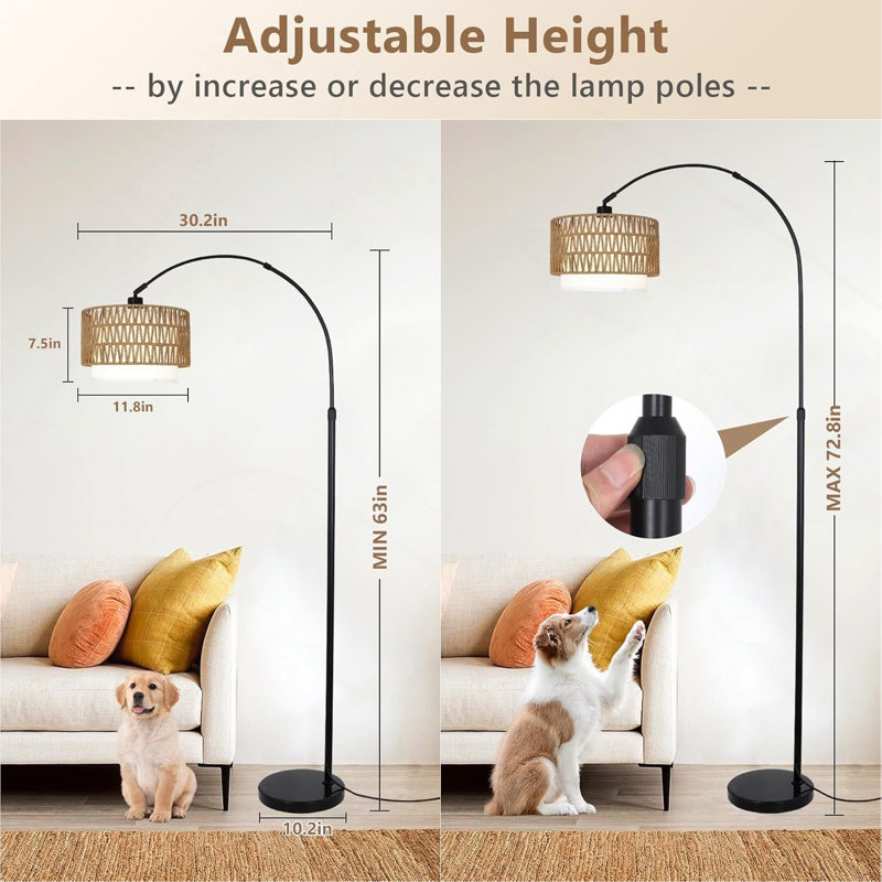 Lampe sur pied à arc avec télécommande, Noir