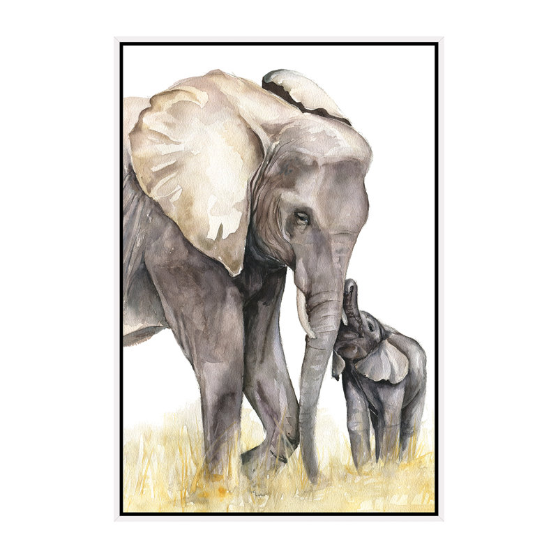 Décoration murale éléphant, H 60 po x l 40po x P 1,5 po, Toile blanche encadrée