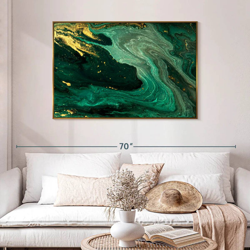Vert et doré Grieco, 46 po x 31 po, Cadre flottant doré