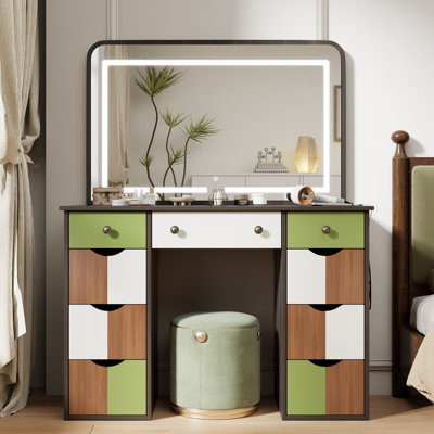 Bureau de maquillage avec miroir lumineux à DEL et prises de courant