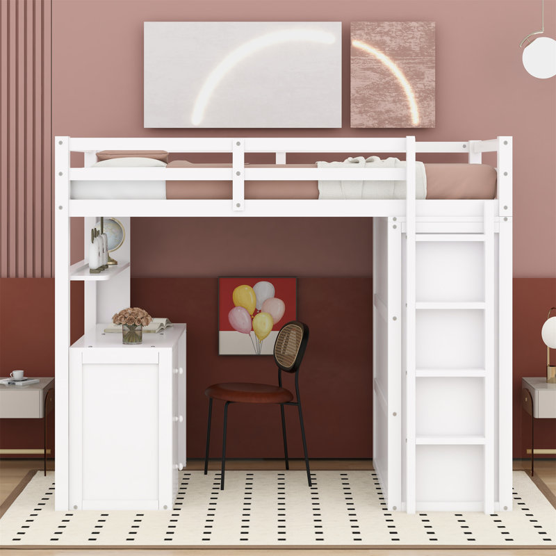 Javers Kids Twin Loft Bed with Drawers, White