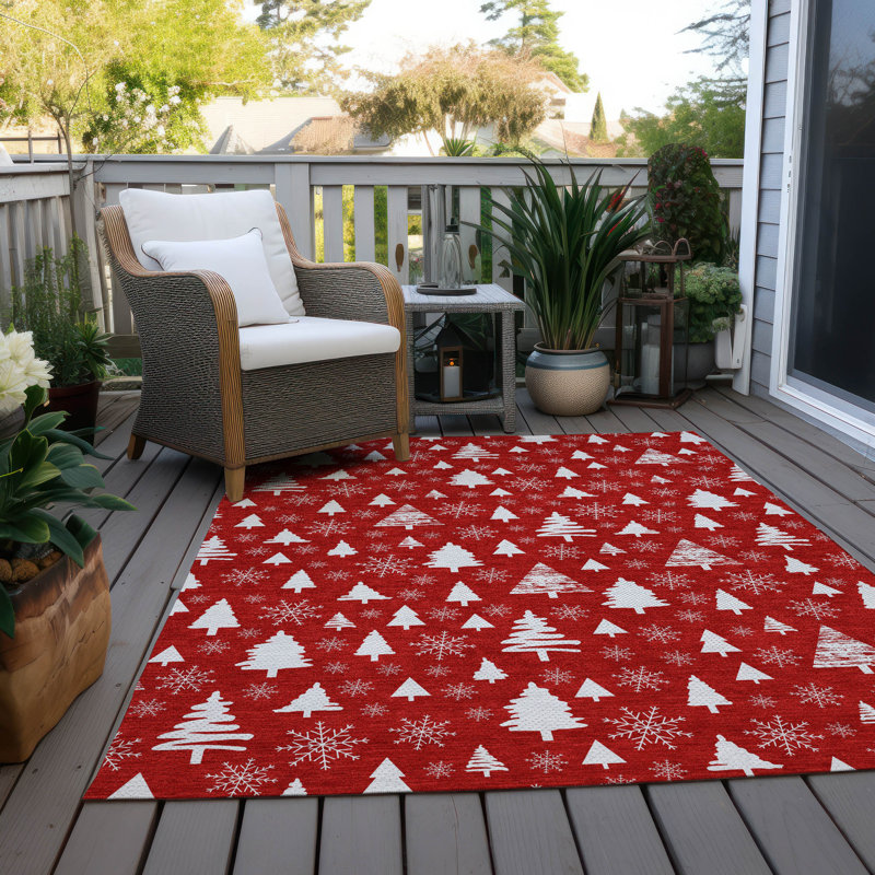Tapis rouge arbre de Noël intérieur / extérieur lavable à la machine Xhevrie, Rectangle 2 pi 6 po x 3 pi 10 po