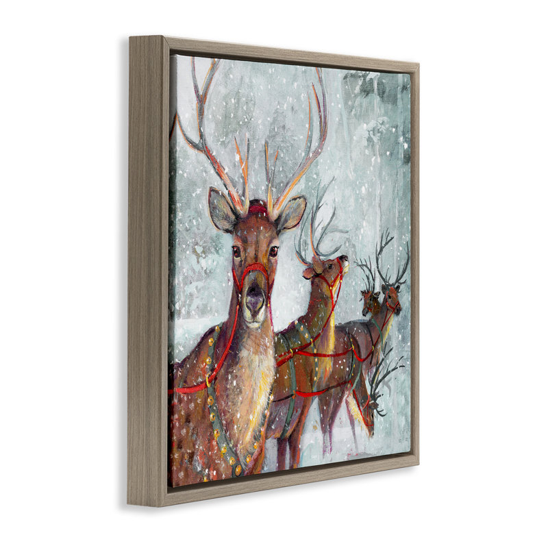 «Winter Reindeer Holiday Landscape», art mural sur toile flottant à grain brun par Ruane Manning, H 25 po x l 25 po