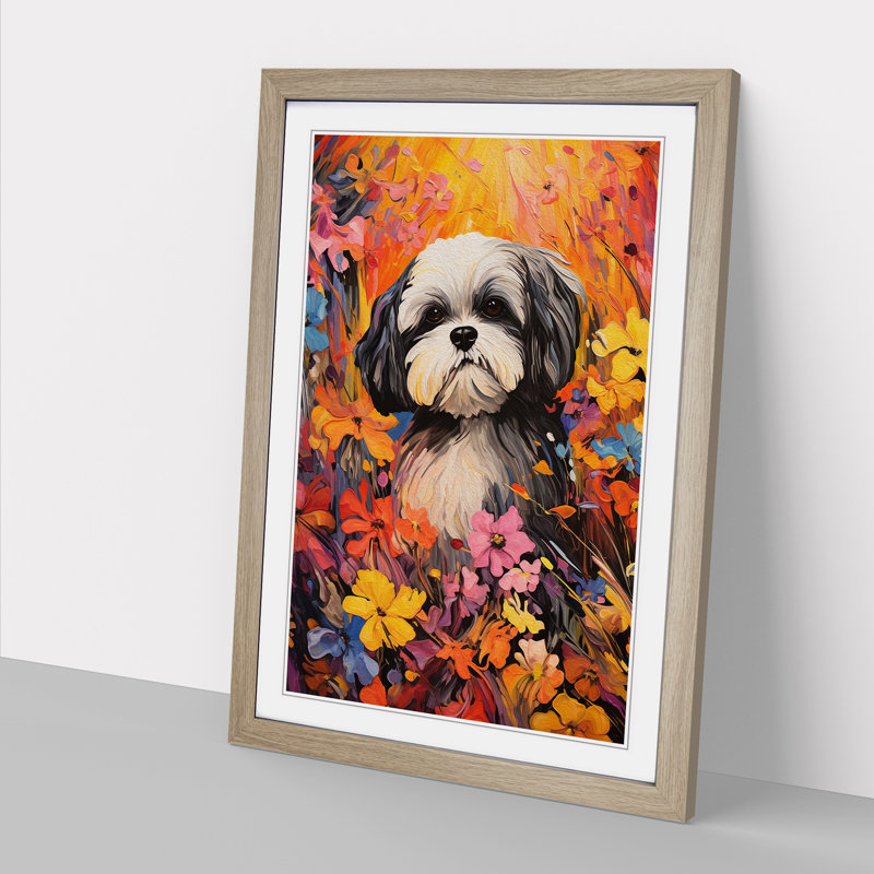 Shih Tzu Colour Field No.2 - Framed Print, Oak, 46cm H x 34cm W x 2cm D