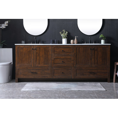 Meuble-lavabo double 84 po avec plateau en marbre d'ingénierie Soma