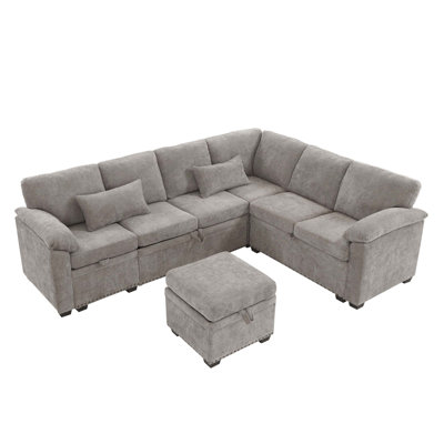 97 Inch L-Shaped Corner Sectional Sofa Couch With Seat And Storage Ottoman,Chenille Fabric Corner Couch With 7 Seats & 2 Pillows For Living Room by Latitude Run