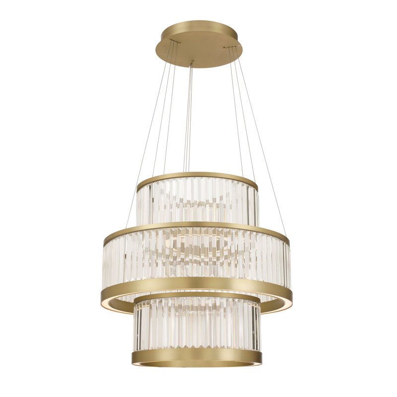 Empra, lustre, 3 lumières, 35 po, or, cristal transparent, Doré