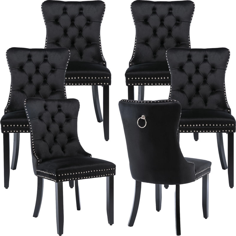 Delafield Lux Kitchen Dining Chairs, Set Of 6, Black, Wood