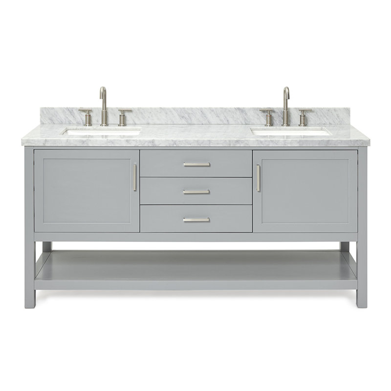 Bayhill 73'' W Double Vanity, Gray, Brushed Nickel, Rectangular