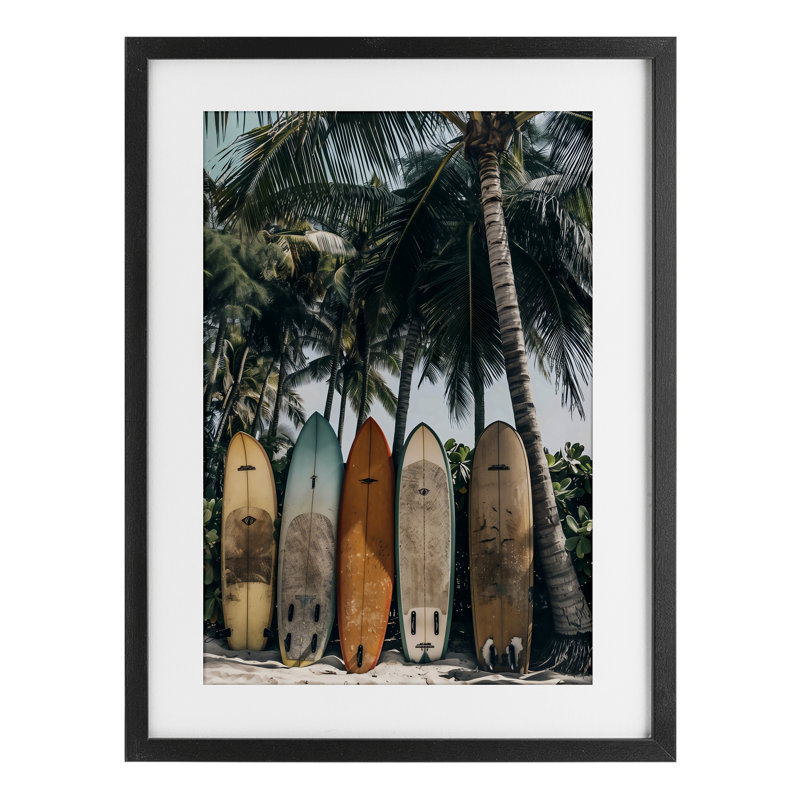 Planche de surf rétro, reproduction encadrée sous verre, design par LSR Design Studio, H 23 po x l 17 po, Cadre noir minuit