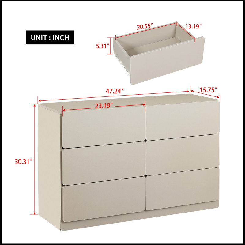 Commode 6 tiroirs Marietta, Blanc