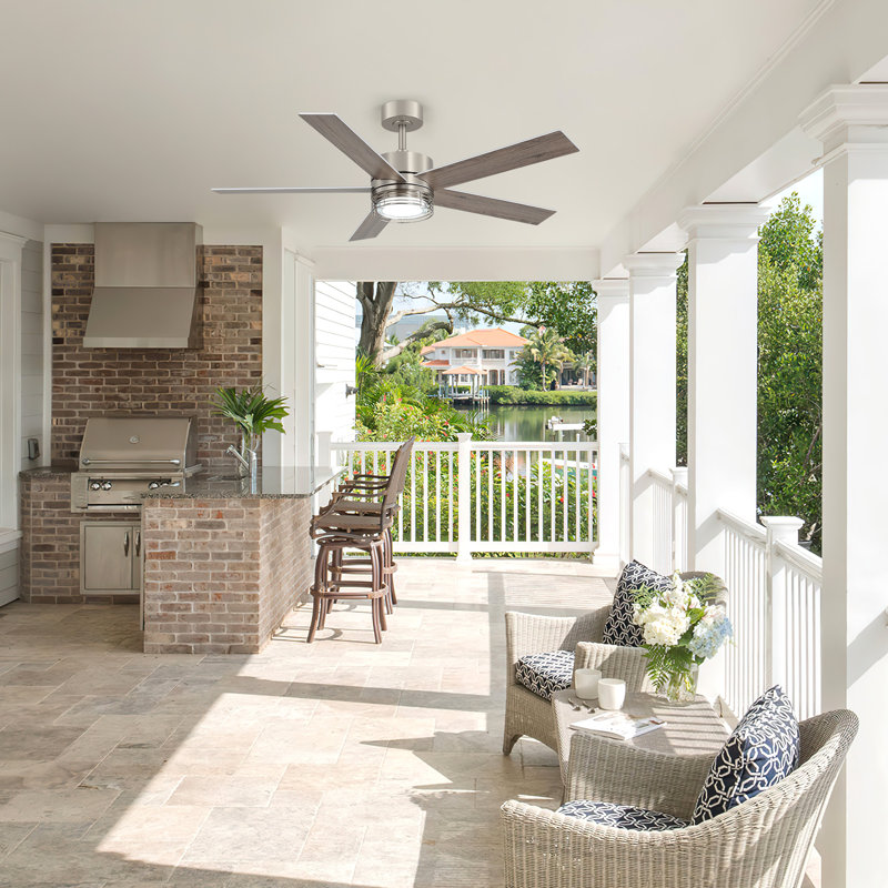 52-inch 5-Blade Ceiling Fan with Light and Remote,DC Motor,Adjustable LED Light for Indoor & Covered Outdoor Use, Nickel