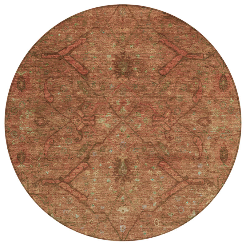 Machine Washable Indoor/Outdoor Efimenko ACN2299 Global Rug, Round 8'