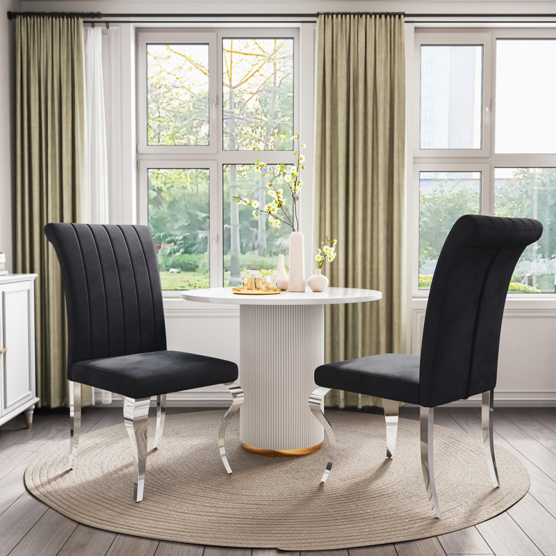 Chaise rembourrée en velours Meritza , Noir, Argent