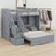 Modern Bunk Bed with Storage Stairs, Wardrobe, USB Ports & Built-in Light-361180760