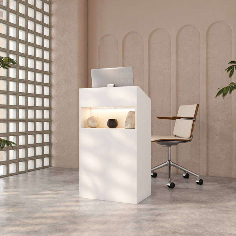 Compact Reception Desk With LED Light And Cable Management, Without Drawer