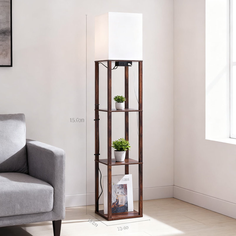 Modern Floor Lamp With 4-Tier Shelves, Built-In USB Charging Ports And AC Outlet, 3CCT Adjustable LED Corner Standing Lamp For Living Room And Bedroom