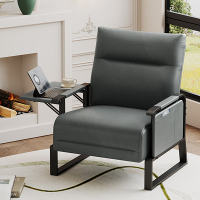 High-Strength Galvanized Frame Upholstered Accent Chair With Side Tray Table And Side Pocket