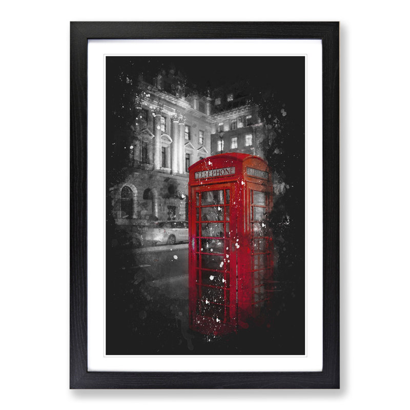 Red Telephone Box - Picture Frame Painting, 36cm H x 27cm W x 2cm D, Black Framed