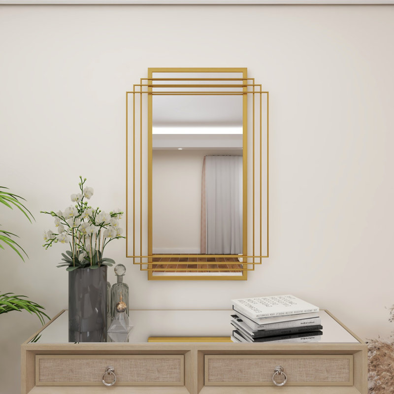 Elegant Rectangular Wood and Gold Dresser Wall Mirror 24" x 36"