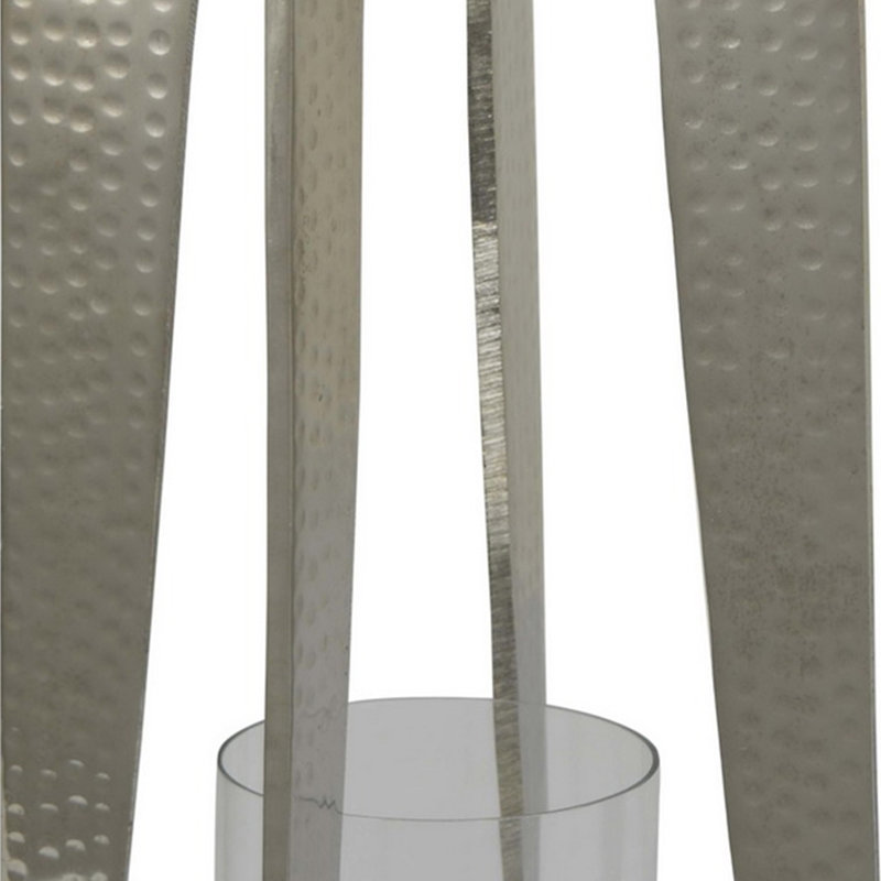 Brie Candle Holder Lantern, Silver Metal Frame, Glass Shade, 27" H x 8.25" W x 8.25" D