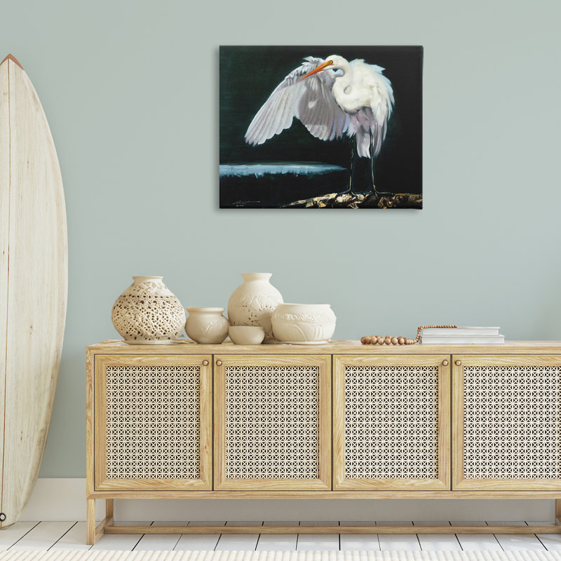 «Stoic Heron», art mural sur toile par D. Rust, H 24 po x l 30 po