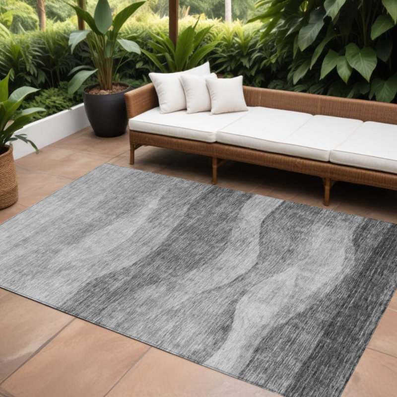 Tapis extérieur lavable abstrait gris et gris anthracite 10 pi x 14 pi