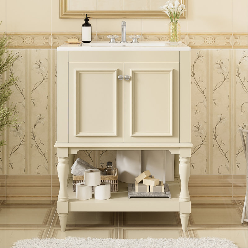 Meuble-lavabo de 61 cm (24 pouces) avec pieds épurés et lavabo en céramique, style rétro Palace.