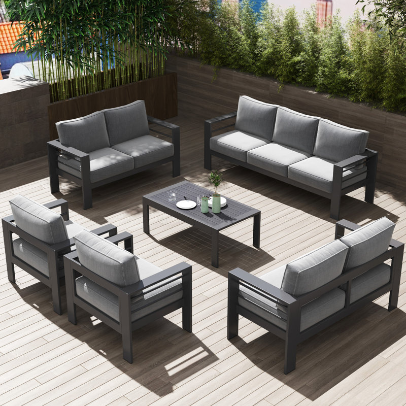 Aluminum 9-Person Outdoor Conversation Sets, Gray/Gray