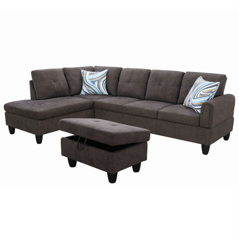 Jacksmith Upholstered Sectional, Left Hand Facing, Brown Gray 100% Linen