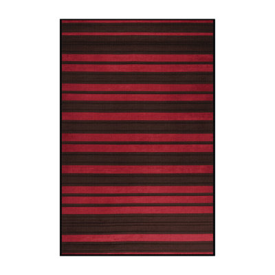 Machine Washable Horizontal Stripes Red Area Rug