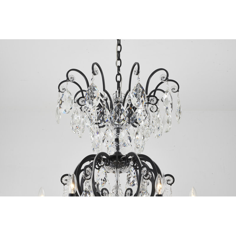 Lustre en fer noir mat 24 lumières avec cristaux transparents