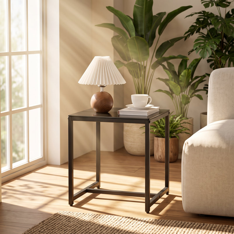 Table de bout en verre trempé et structure en métal l 17,71 po x P 17,71 po x H 17,71 po