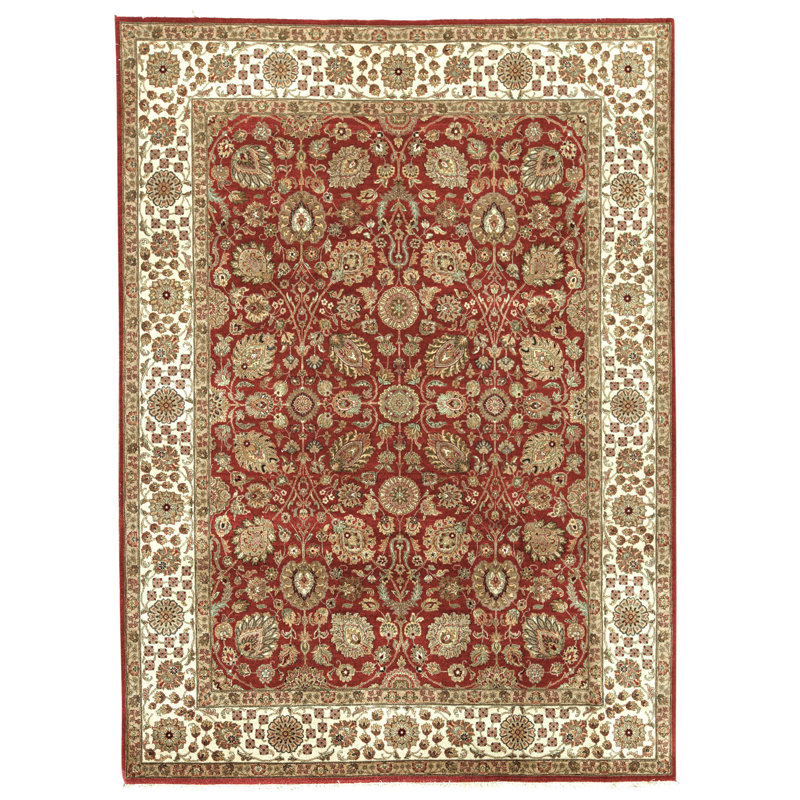 Tapis rouge et ivoire de haute qualité noué à la main