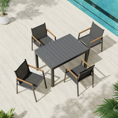 4-Person Aluminum Patio Dining Set with Extendable Rectangular Table and Textilene Chairs