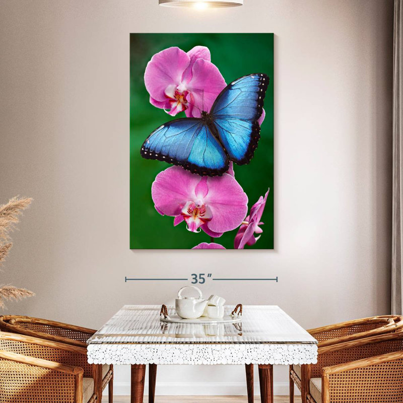 Brampt Blue Morpho On Pink Orchid, 24" H x 16" W