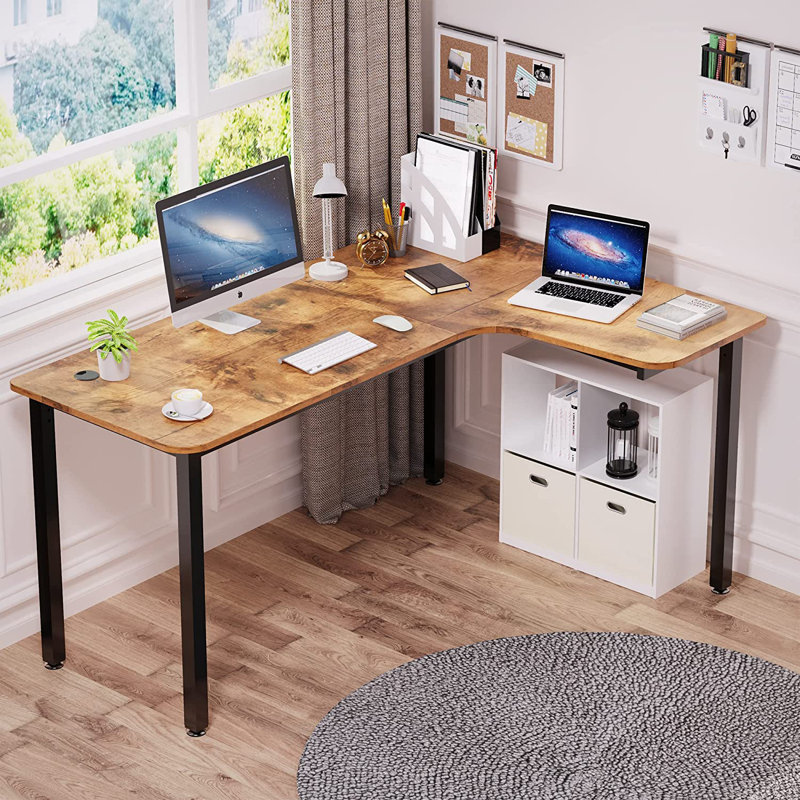 L-Shaped Metal Base Computer Desk