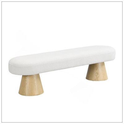 Dining Bench For Dining Room, Upholstered Bedroom End Of Bed Entryway Bench, Boucle Ottoman For Living Room, Stool Top Wood Leg