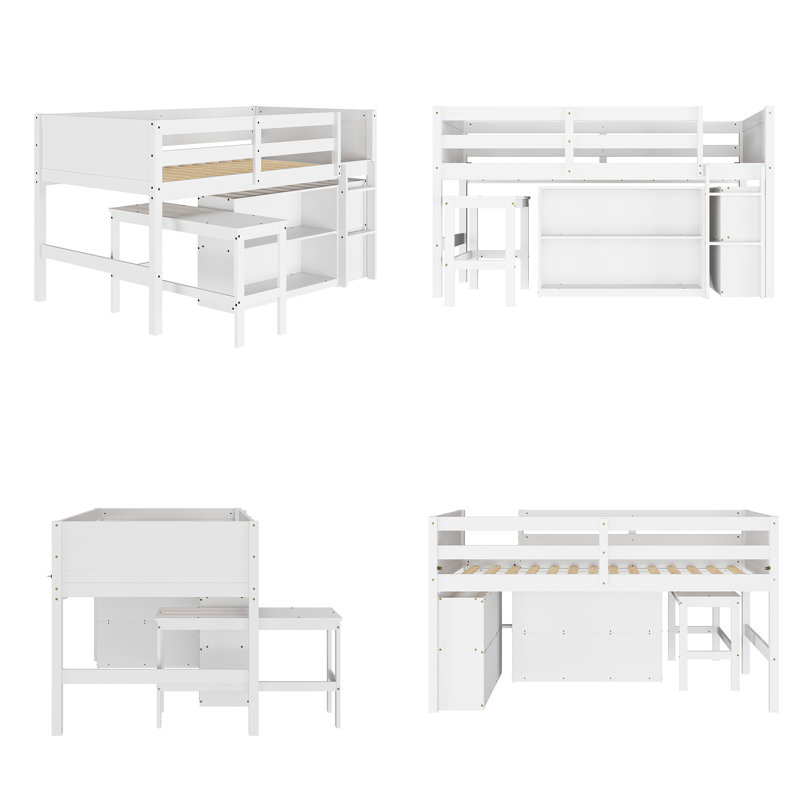 Lit mezzanine pour enfants 44,4 po H blanc avec bureau coulissant