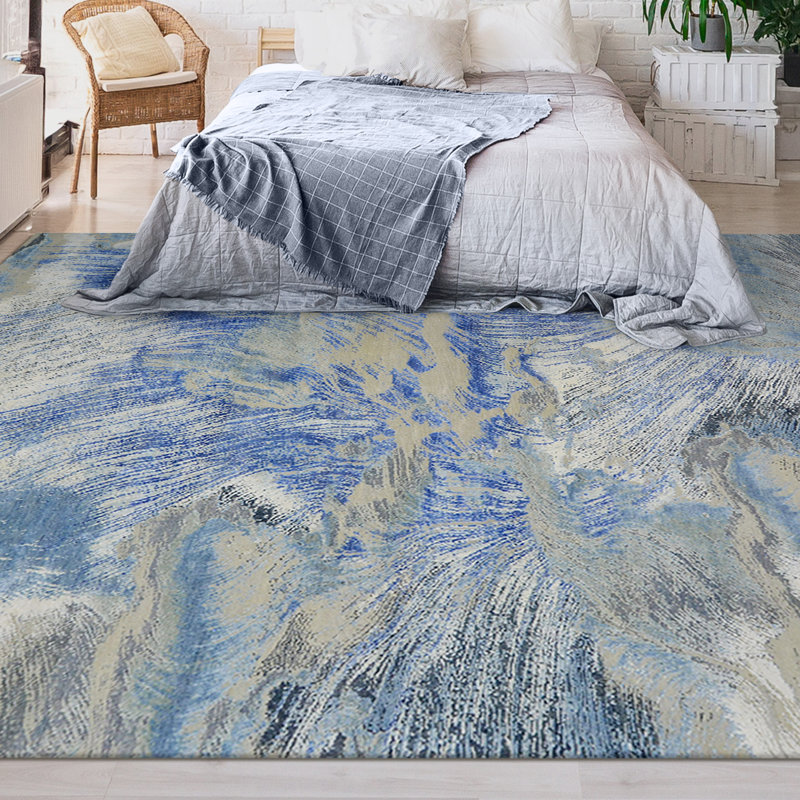 Canterbury Silk Abstract Area Rug in Blue, Rectangle 8' x 10'